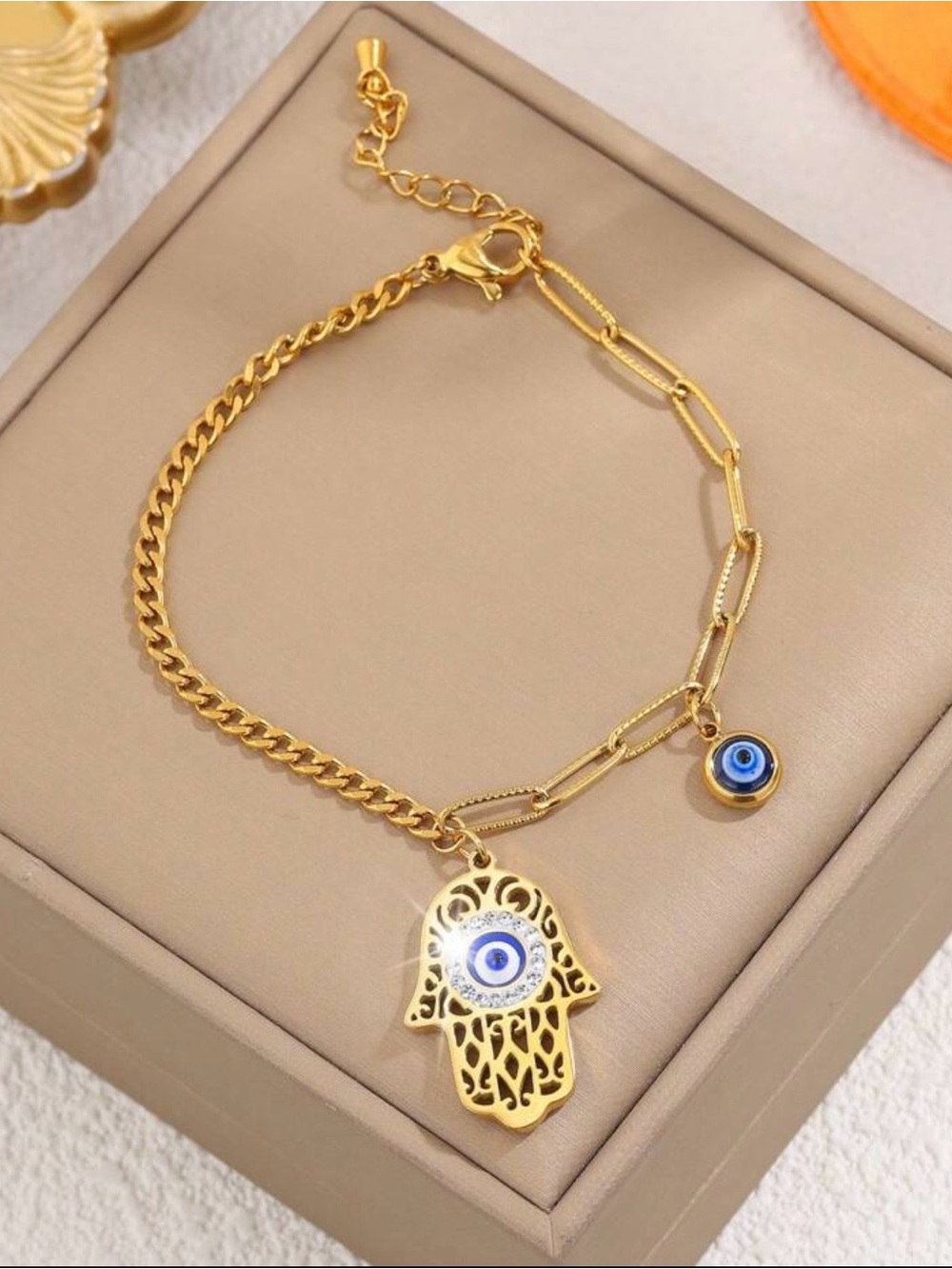 Gold Hamsa Hand Evil Eye Bracelet - Women Jewelry